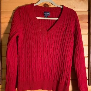 Red cable knit sweater